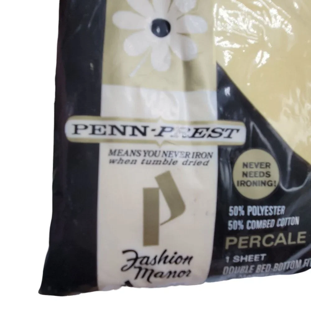 Vtg Penn-Prest Fashion Manor Percale Double Bed Fitted Sheet Butter Yellow
